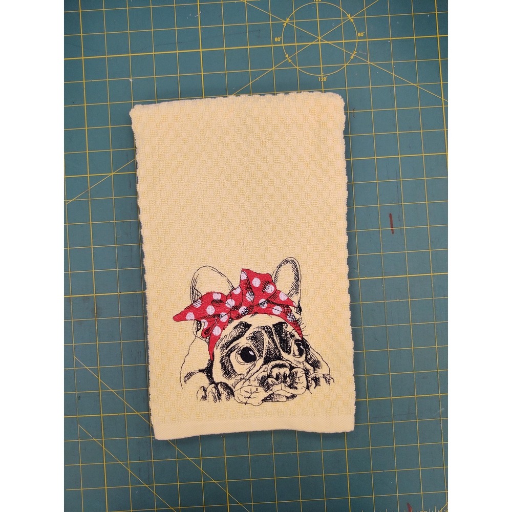 FRENCH BULLDOG With Headband Kitchen Bath Hand Bar Towel Yellow Great Gift!